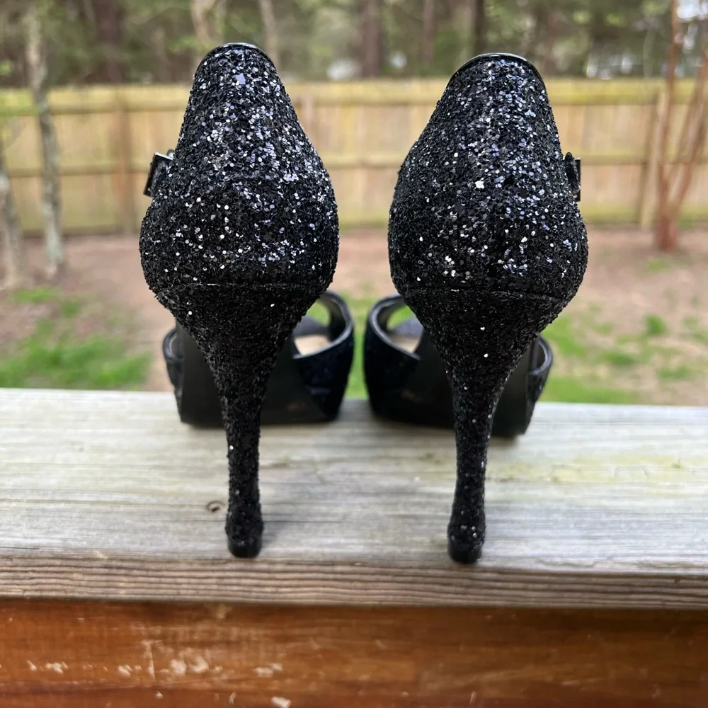 GIANNI BINI Open Toe Black Platform Sparkle Glitter Heels Women’s 7.5